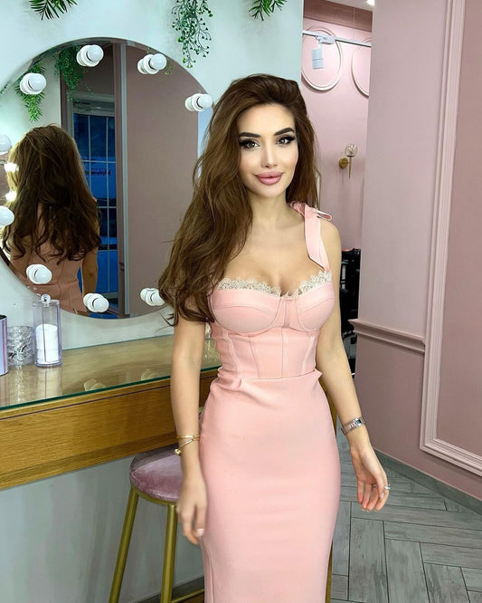 Fashionable High End Summer Women Lace Slim Fit Boning Corset White Dress Knitted Bandage Dress