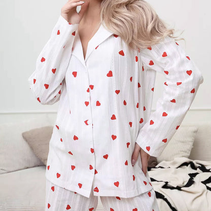 Spring Printed Love Pure Cotton Soft Long Sleeved Trousers Pajamas Suit Exclusive for Homewear for Women